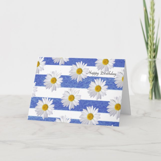Birthday white daisies on stripe card (Front)