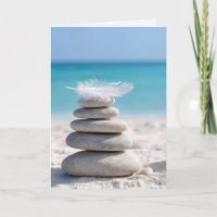 Birthday White Feather on a Beach Cairn with Quote