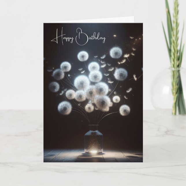 Birthday White Fluffy Dandelions Card (Front)