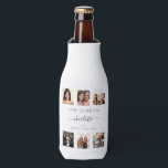 Birthday white friends photo collage bottle cooler<br><div class="desc">A gift from friends for a woman's 21st birthday, celebrating her life with a collage of 6 of your high quality photos of her, her friends, family, interest or pets. Personalise and add her name, age 21 and your names. Black text. A chic, modern white background colour. Her name is...</div>