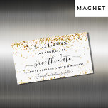 Birthday white gold elegant Save The Date magnet<br><div class="desc">A girly and trendy Save the Date magnetic card for a 30th (or any age)  birthday party. A stylish white background decorated with faux gold sparkles. The text: Save the Date is written with a large trendy hand lettered style script.</div>