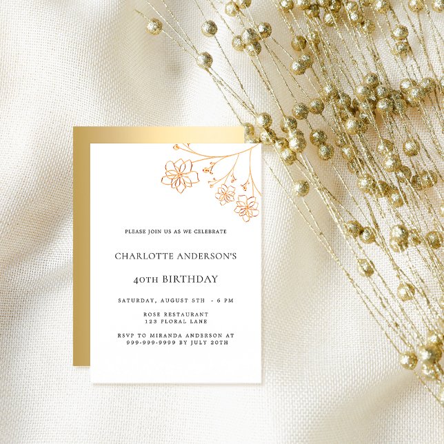 Birthday white gold floral elegant luxury invitation (Creator Uploaded)