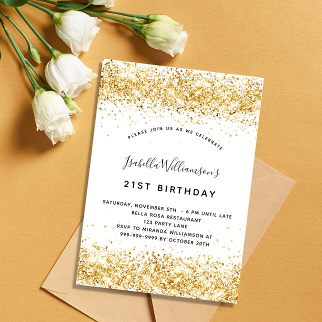 Birthday white gold luxury invitation (Creator Uploaded)