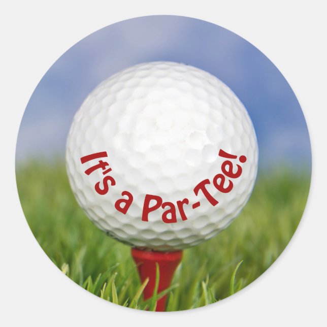 Birthday White Golf Ball on Red Tee   Classic Round Sticker (Front)