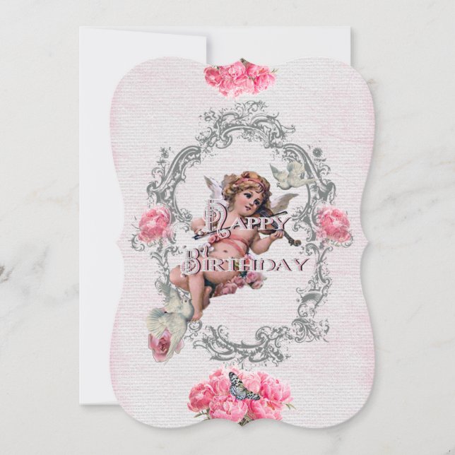 Birthday - White Linen - Invitation Card (Front)