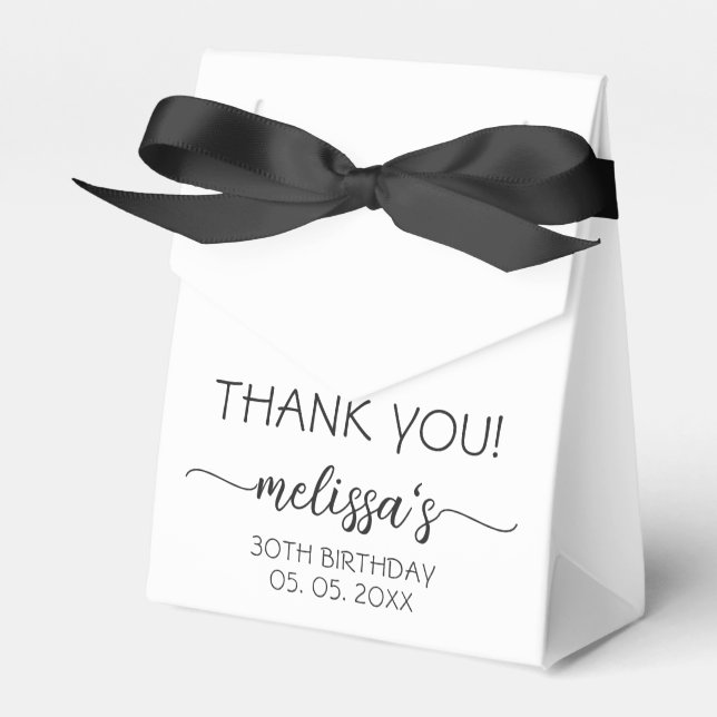 Birthday White Monogram Name Script Thank You Favour Box (Front Side)