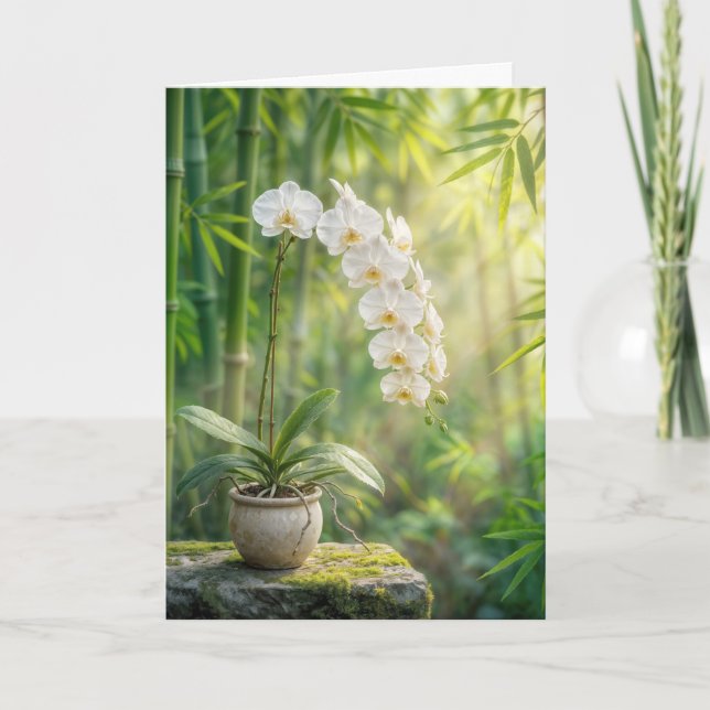 Birthday White Orchids and Bamboo Card (Front)
