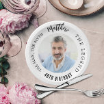 Birthday white photo man myth legend paper plate<br><div class="desc">A stylish white background.   Text: The Man,  The Myth,  The Legend. Personalise and add his name,  age and photo. Black text.</div>