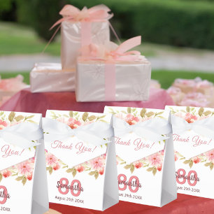 Birthday white pink florals name thank you favour box