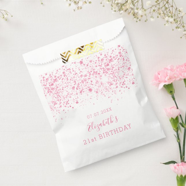 Birthday white pink glitter monogram elegant favour bags (Sealed)