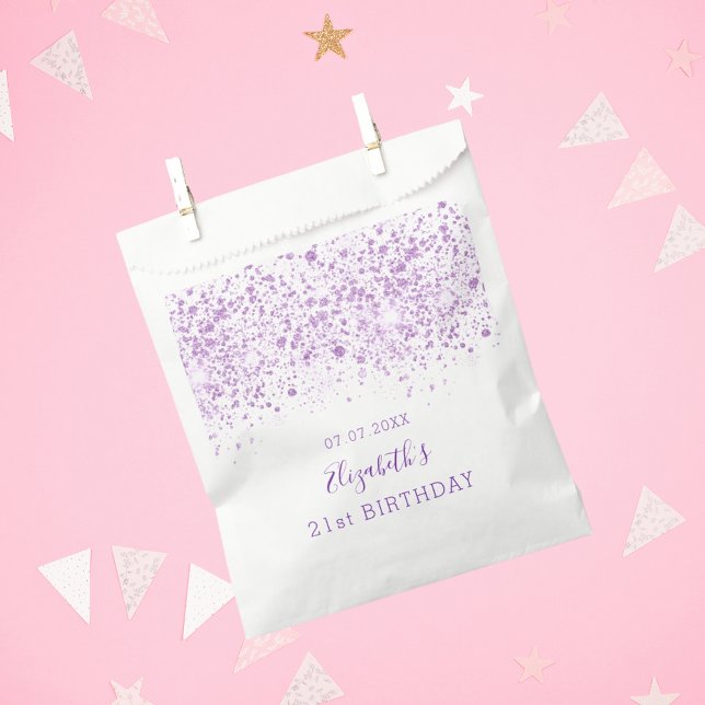 Birthday white purple glitter monogram elegant favour bags (Creator Uploaded)