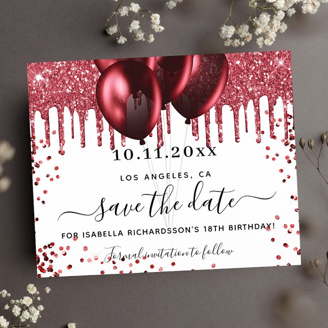 Birthday white red balloons budget save the date flyer (Creator Uploaded)