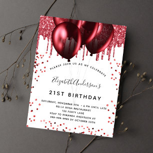 Birthday white red glitter budget invitation flyer
