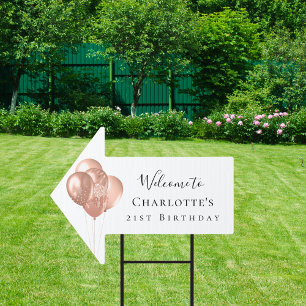 Birthday white rose gold balloons name arrow sign