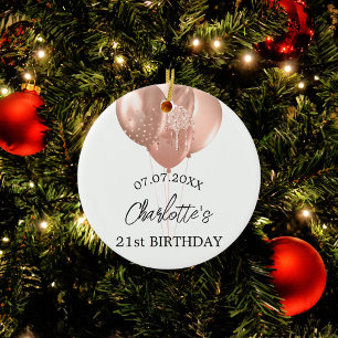 Birthday white rose gold balloons name ceramic tree decoration