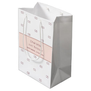 Birthday white rose gold monogram pattern modern medium gift bag