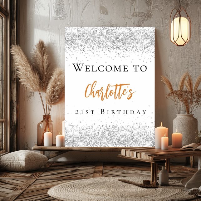 Birthday white silver gold welcome poster (Creator Uploaded)