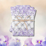 Birthday white violet lavender glitter name wrapping paper sheet<br><div class="desc">A white background decorated with violet,  lavender coloured faux glitter dust. Personalise and add a name and age.  A modern hand lettered style script.</div>