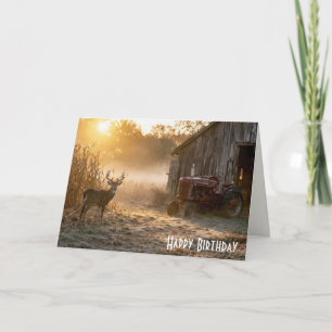 Birthday Whitetail Deer with Vintage Red Tractor Card