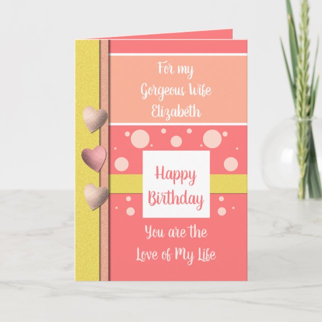 Birthday Wife the reason I smile coral and yellow Card (Front)