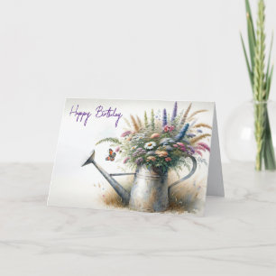 Birthday Wildflowers In Old Watering Can Card