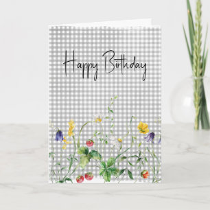 Birthday Wildflowers On Silver Gingham Card