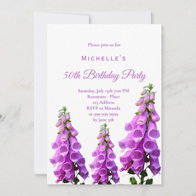 Birthday wildflowers pink purple white invitation (Front)