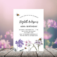 Birthday wildflowers violet pink bees 