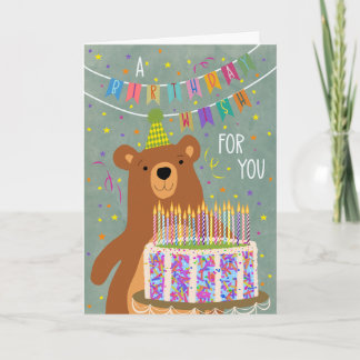 Birthday Wish With Bear and Cake Card