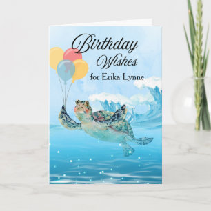 Birthday Wishes Add a Name Sea Turtle Balloons Card