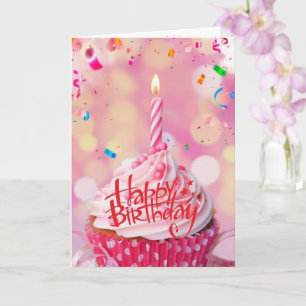 Birthday Wishes Cup Cake Pink Greeting Card