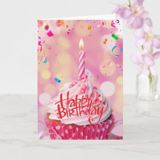 Birthday Wishes Cup Cake Pink Greeting Card