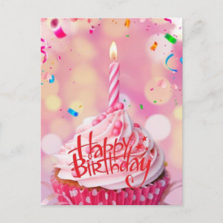 Birthday Wishes Cup Cake Pink Post Card