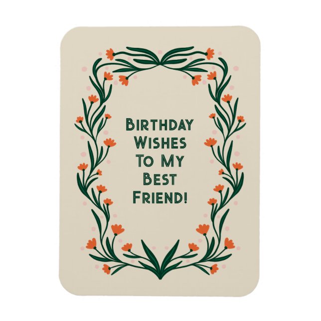 Birthday Wishes Elegant Floral Frame Magnet (Vertical)