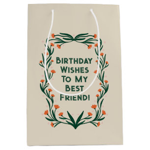 Birthday Wishes Elegant Floral Frame Medium Gift Bag