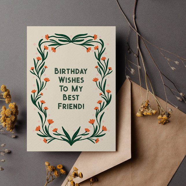 Birthday Wishes Elegant Floral Frame Postcard (Creator Uploaded)
