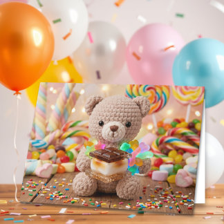 Birthday Wishes from Crocheted Teddy Bear Colour M Card