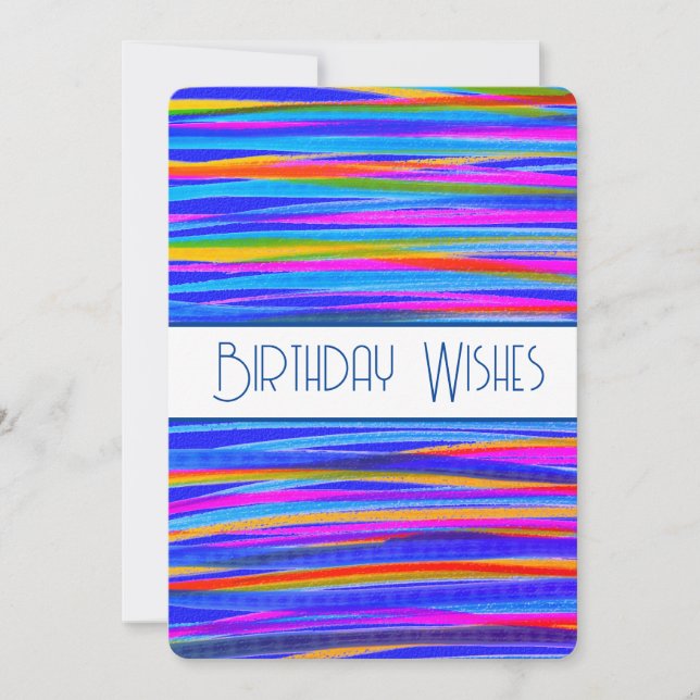 Birthday Wishes In Blue Lined Abstract Card (Front)