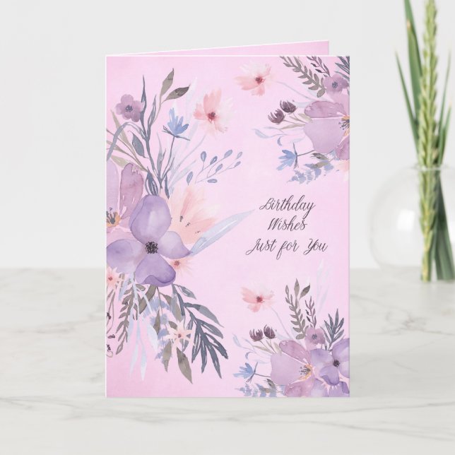 Birthday Wishes Just for You Watercolor Flowers Card (Front)
