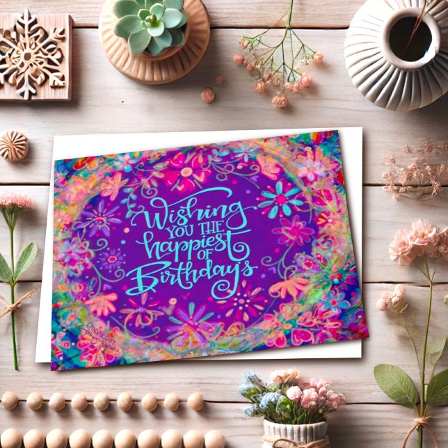 Birthday Wishes Pretty Purple Happy Floral Card (Creator Uploaded)