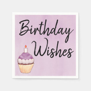 Birthday Wishes Purple Cupcake Watercolor Napkin