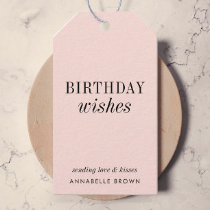 Birthday Wishes   Simple Blush Pink Feminine Girly Gift Tags