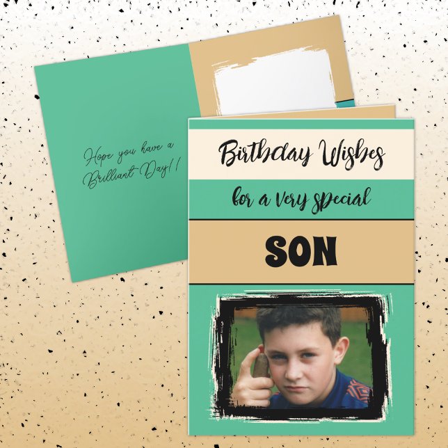Birthday wishes special son green photo card (Creator Uploaded)