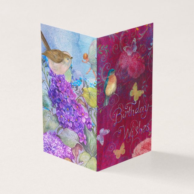 Birthday Wishes with Flowers Birds Butterfly (Outside)