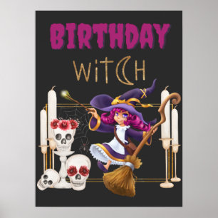 Birthday Witch Born On Halloween Spooky Party Poster