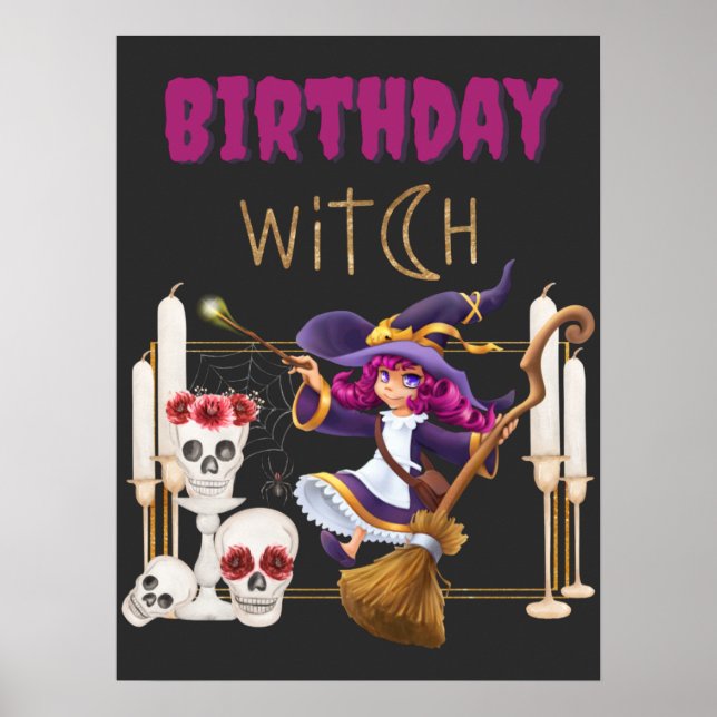 Birthday Witch Born On Halloween Spooky Party   Poster (Front)
