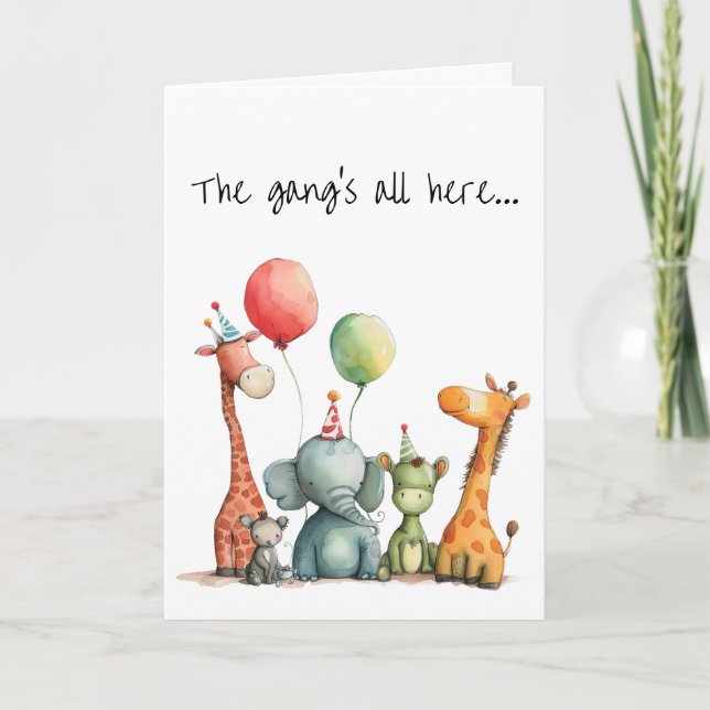 Birthday with Cute Quirky Cartoon Animals Card (Front)