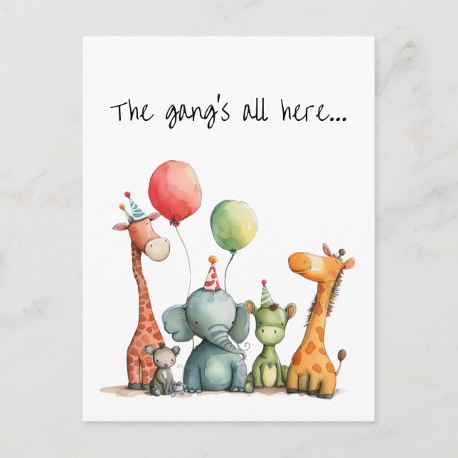 Birthday with Cute Quirky Cartoon Animals Postcard (Front)