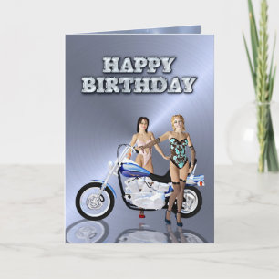 Birthday with girls and a motorcycle card