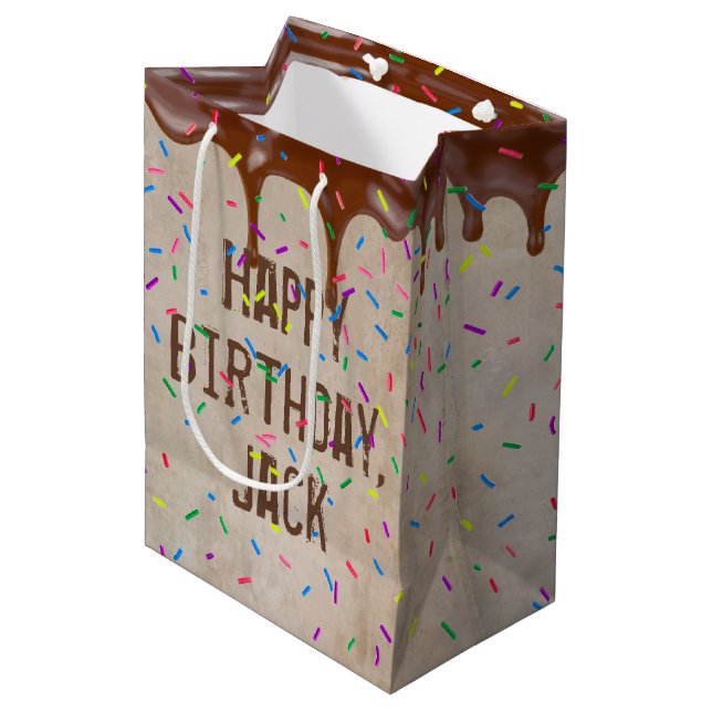 Birthday With Name Dripping Chocolate Icing Medium Gift Bag (Front Angled)